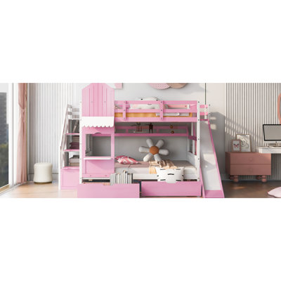 Lit superposé double pleine grandeur avec 2 tiroirs, 3 tablettes et glissière - Idéal pour les glissières de style chambre