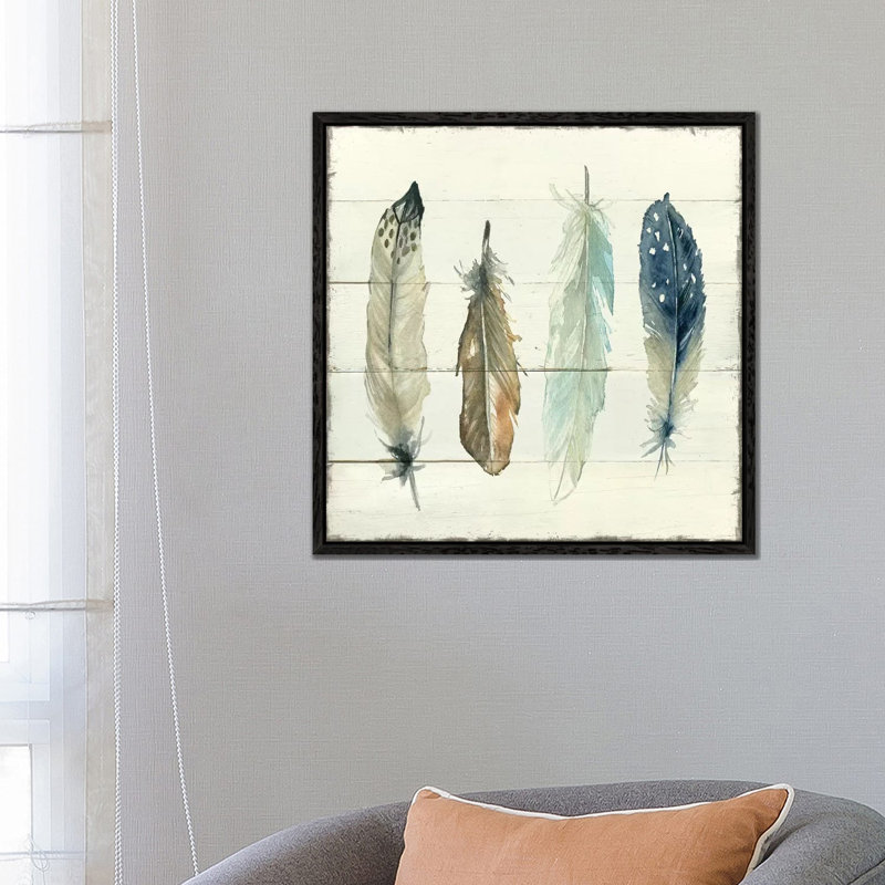 Shiplap Feathers II by Carol Robinson - Painting on Canvas, 66.04 cm H x 66.04 cm W, Black Framed