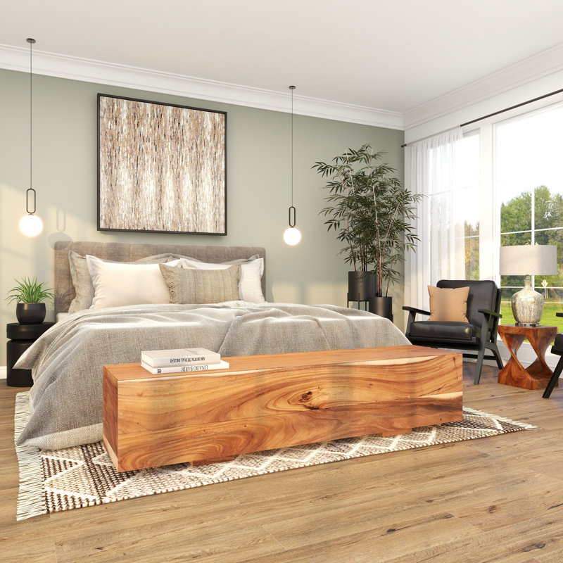 Wood Block Rectangular Bench with Elevated Base