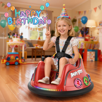 Dearauto12V Licensed Angry Birds Electric Bumper Car for Kids, Ride on Bumper Car for Toddler with Remote Control, 360° Spin, 3 Speeds, Multiple Colorful LED Lights & Bluetooth, Gift for Aged 1.5-6