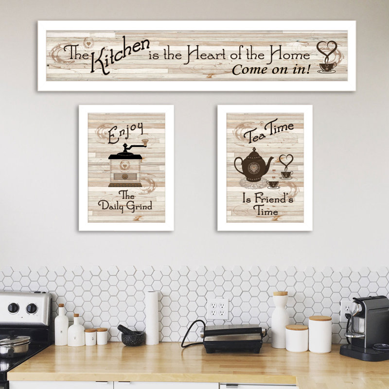 "Kitchen Friendship Collection III", art mural encadré pour la maison par Millwork, H 33 po x l 10 po, Blanc