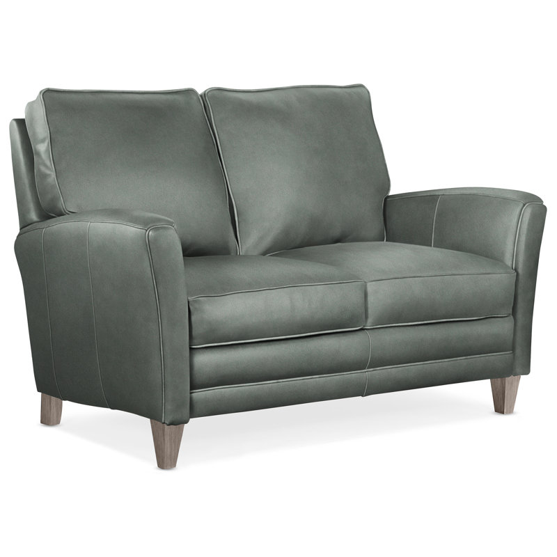 Zion Loveseat, Stone, Aline Light Gray Stonewash Genuine Leather