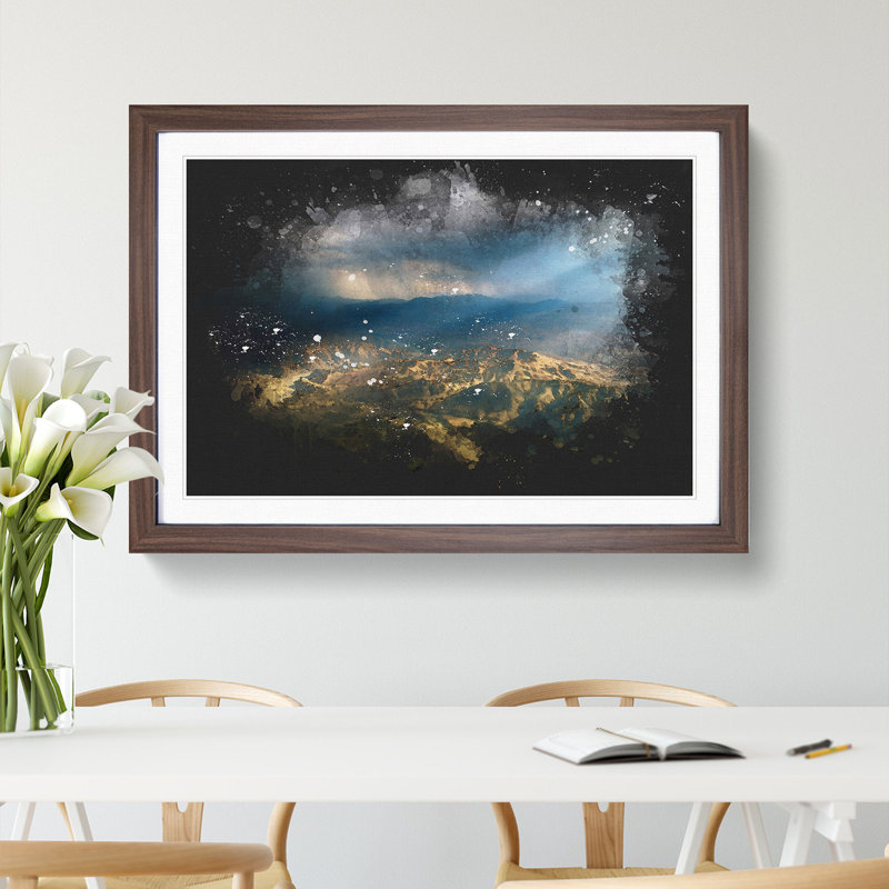 Sunlight over Lalibela in Ethiopia Paint Splash - Picture Frame Graphic Art, 27cm H x 36cm W x 2cm D, Walnut