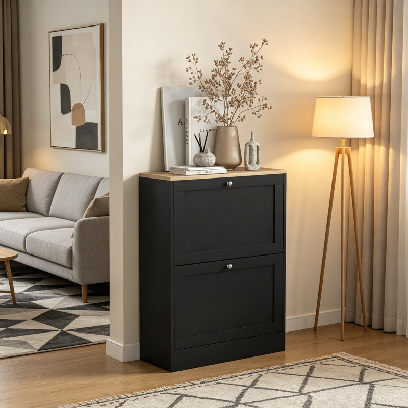 Slim Shoe Cabinet For Entryway, Black