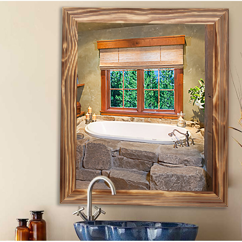Kamsiyo Wood Flat Wall Mirror, 25" H x 21" W