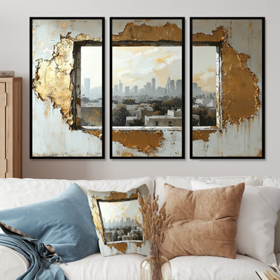 «Los Angeles In Gold and Grey Tones III», ensemble de reproductions d'art mural Los Angeles