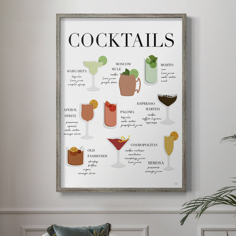 Impression de tableau de cocktail - bois massif, H 11 po x l 9 po
