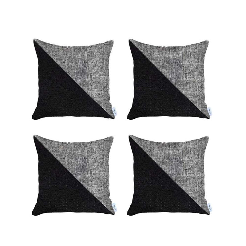 Ensemble de 4 housses de coussin diagonales, Noir / blanc