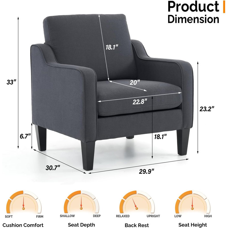 Fauteuil de 29,9 po de largeur Amaryia, Mélange de lin gris foncé
