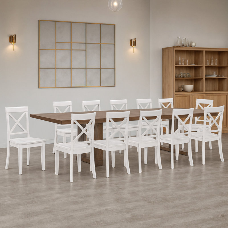 Bronxton 17" Wide Wooden Dining Chairs With Cross-Back Design, Antique White, 10