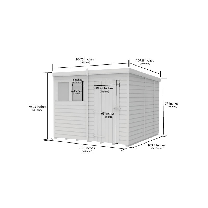 8x9 Pent Composite Shed