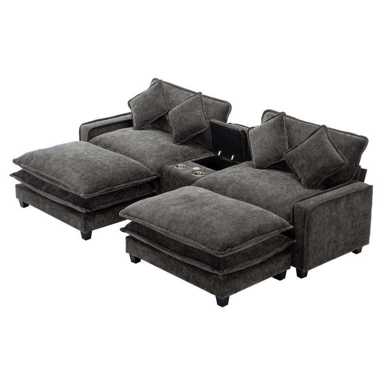 Cythina Upholstered Sectional, Black Chenille Fabric