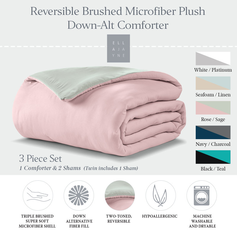 King Rose/Sage Reversible Microfiber Down Comforter Set