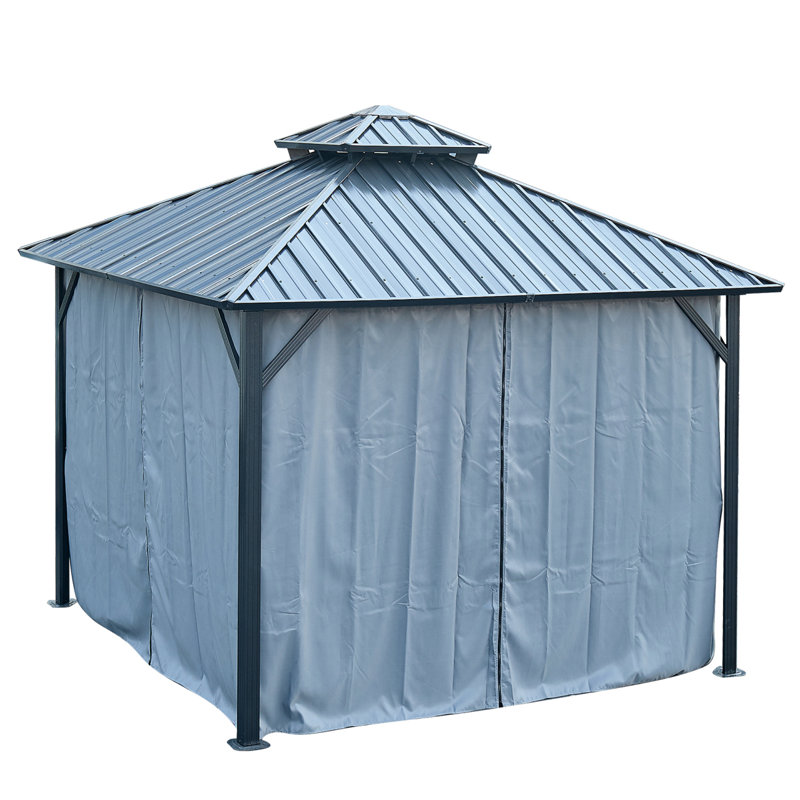 12' X 12' Hardtop Gazebo With Galvanized Steel Double Roof, Sturdy Aluminum Frame, Curtains, And Netting For Patio, Lawn, And Garden