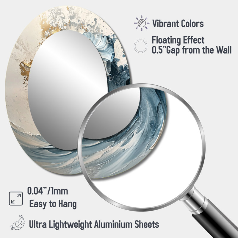 Décor de miroir mural blanc et bleu en forme de vague I - blanc, 40 po x 30 po