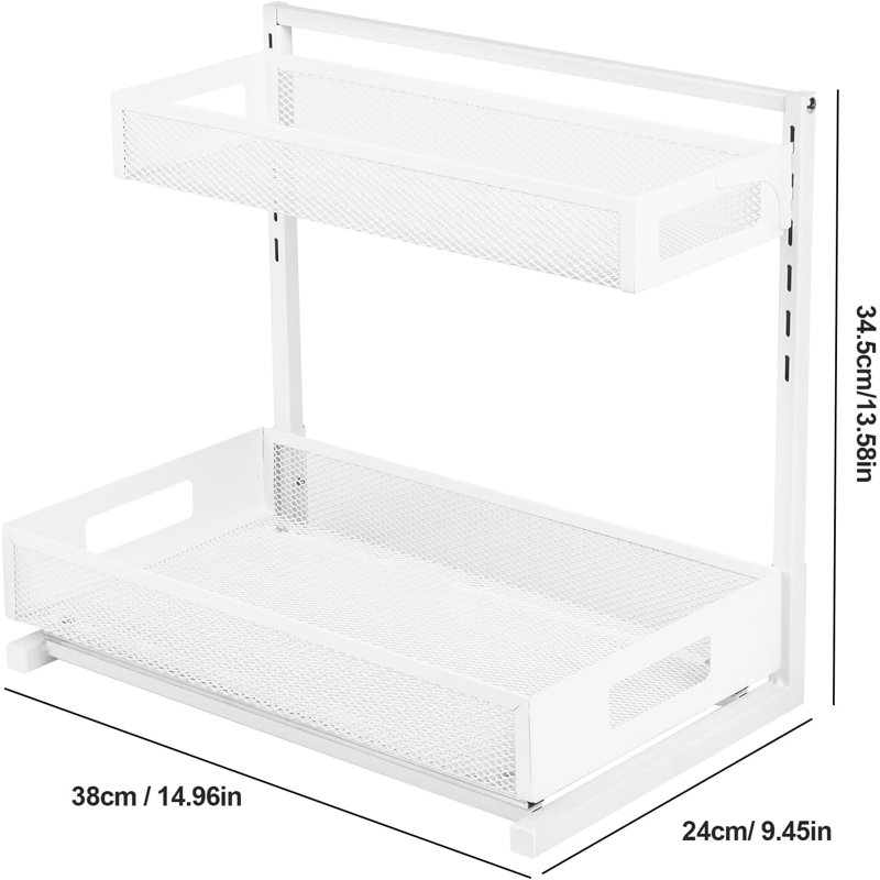 Organisateur à 2 niveaux sous l'évier, support de rangement coulissant en métal robuste avec réglage de la hauteur sans outil, revêtement antirouille, pour la cuisine, la salle de bain, le garde-manger, l'armoire, le placard