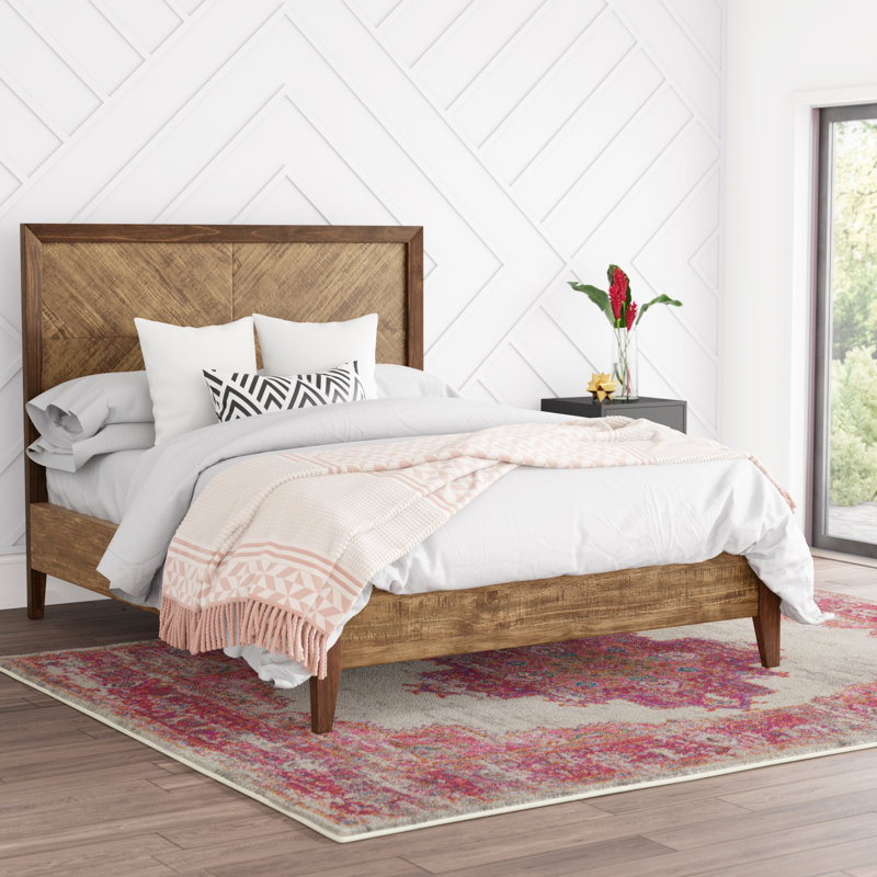 Lit plateforme en bois massif Peloquin, Grand, Brun