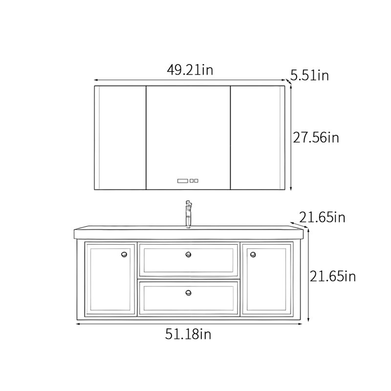 French-style simple intelligent bathroom cabinet, Black, 21.65" H x 51.18" W x 21.65" D