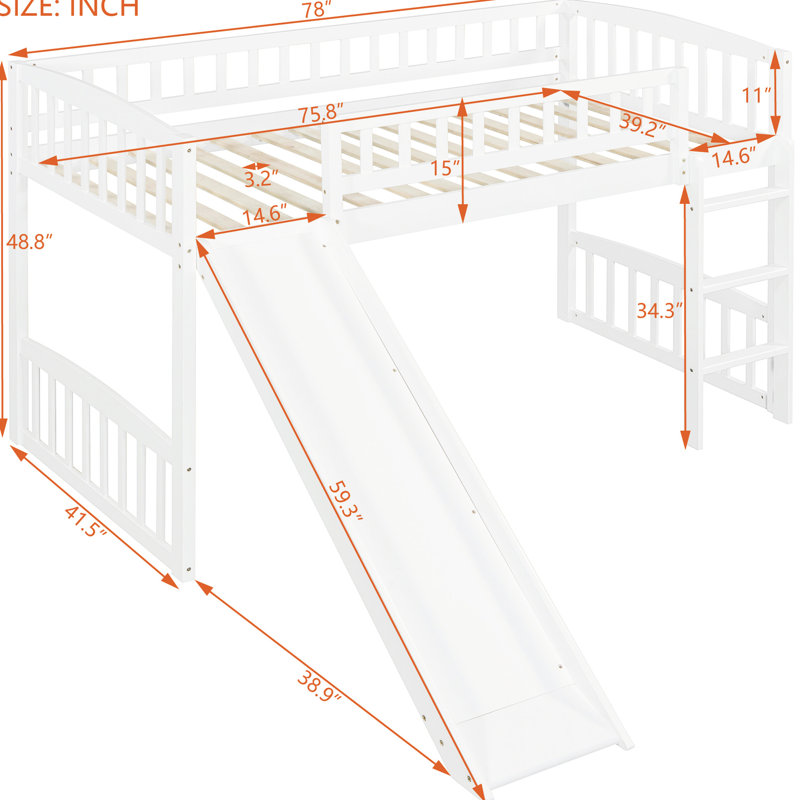 Lit mezzanine simple blanc avec glissade en bois massif pour une chambre à coucher élégante - Blanc, une expérience moderne