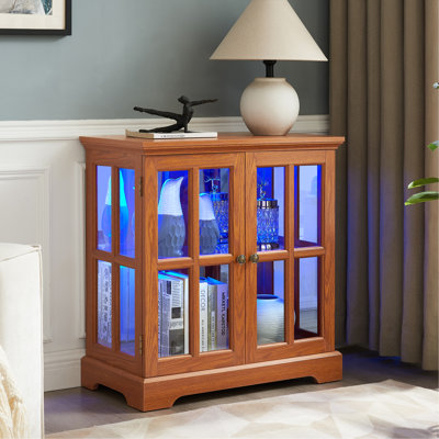 Vitrine lumineuse à DEL, vitrine antique avec tablettes réglables, vitrine de qualité rétro avec portes en treillis, bibliothèque élégante et armoire de rangement pour la décoration intérieure et l'organisation