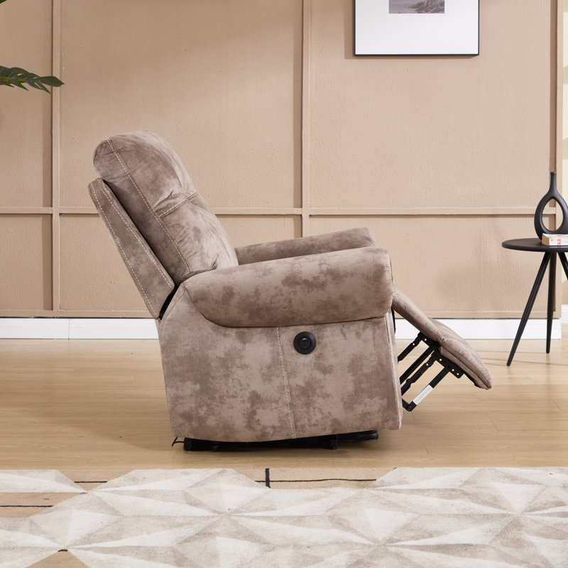 Ensemble de salon inclinable 3 pièces avec deux fauteuils releveurs électriques et causeuse manuelle, Café aspect usé