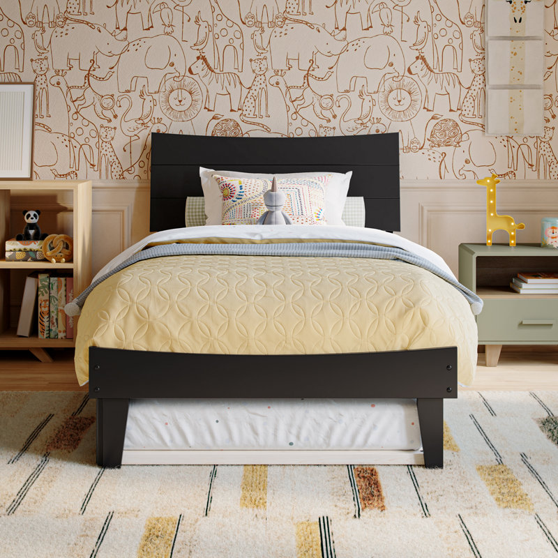 Phoenix Wood Platform Bed with Trundle, Twin, Black