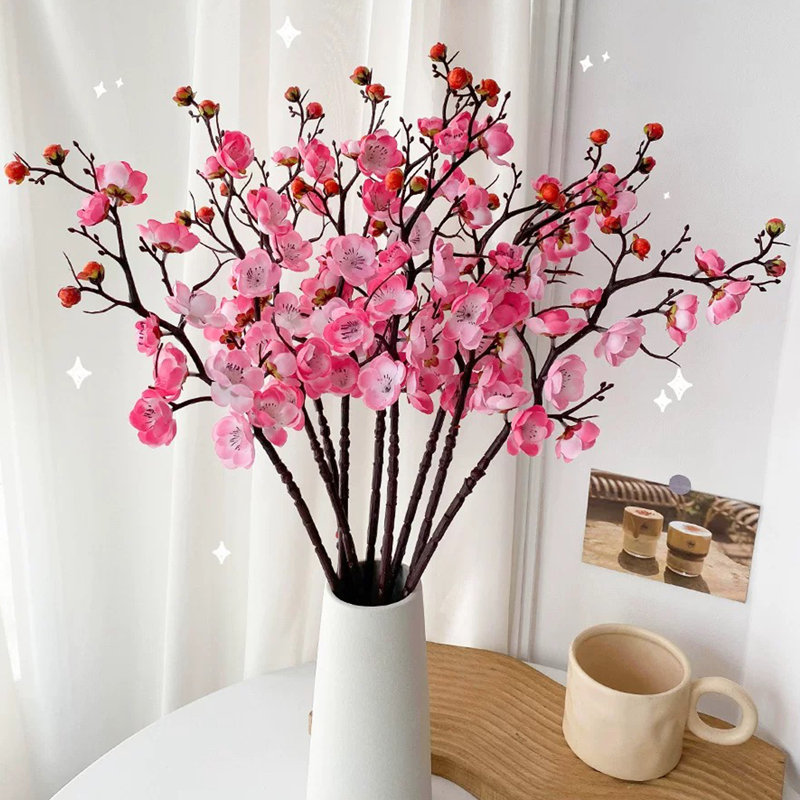 6pcs Artificial Peach FlowerCherry Blossom Flowers Silk Plants,Use to Christmas Decorations Thanksgiving Table Decor Home Decor Festival Party Deco without vase