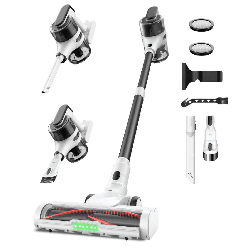 Maircle Cordless Stick Vacuum, Power Suction, Headlight Motorized Brush, Lightweight, Self-Standing for Hard Floor, Carpet Pet Hair, White