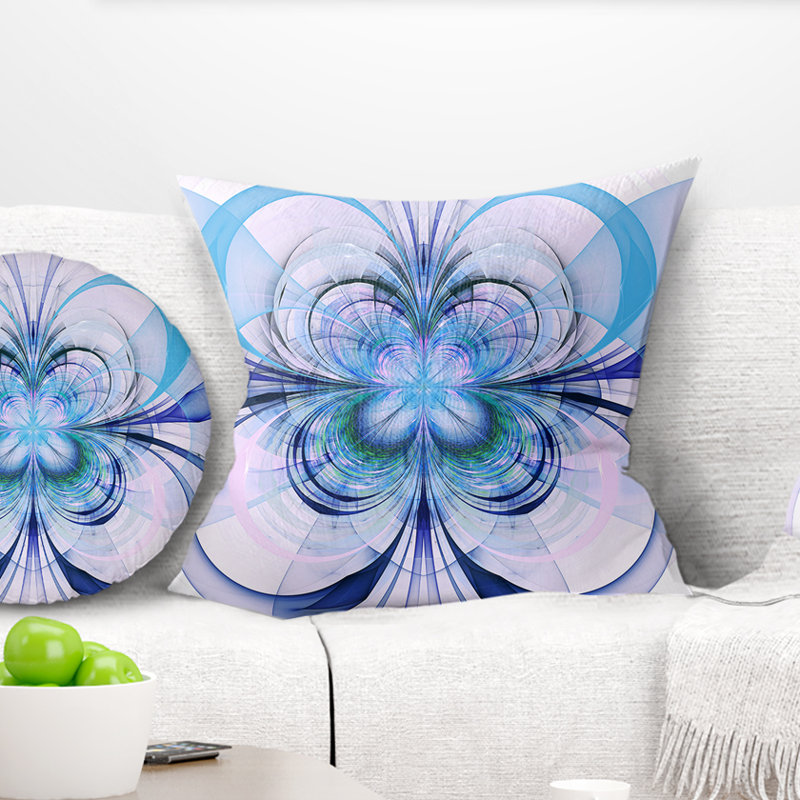 Fractal Flower Pattern - Floral Printed Pillow, 16" x 16", Blue, Throw Pillow