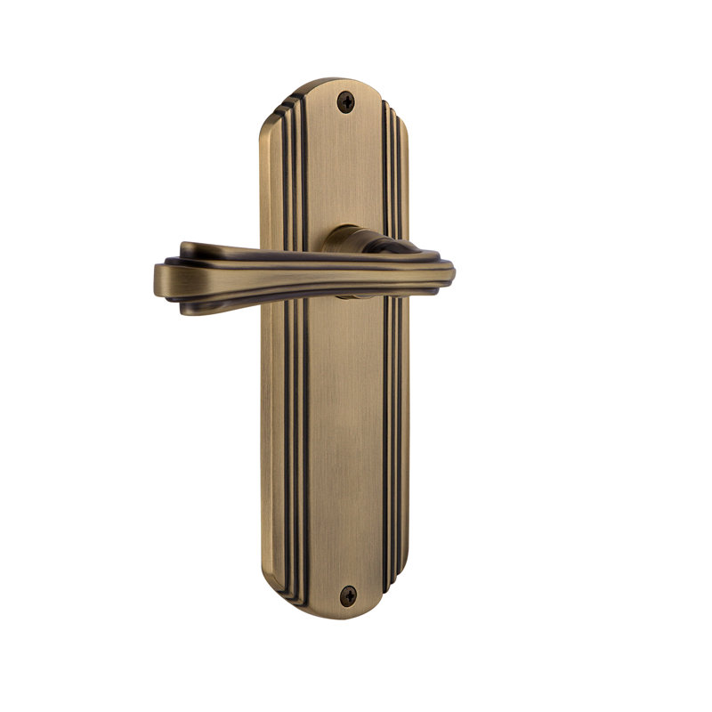Deco Plate Single Dummy with Fleur Lever, Antique Brass, Left Handed