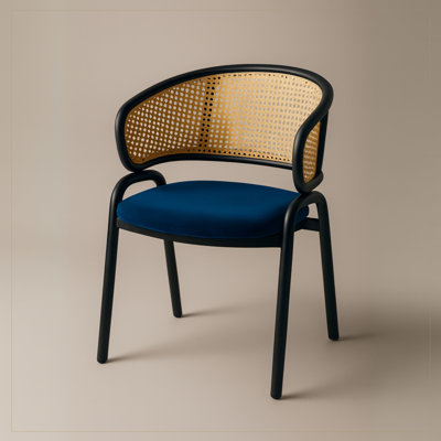 Chaise de salle à manger en velours avec dossier en rotin de canne et pieds en acier inoxydable Daishun