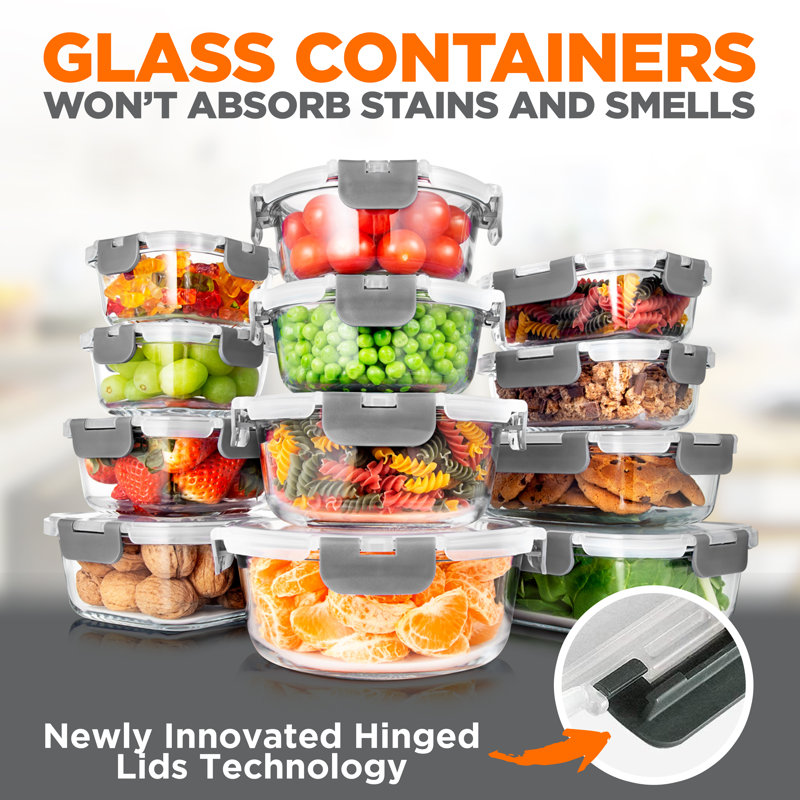 24-Piece Gray Glass Meal Prep Storage Set with Flip Top Lids