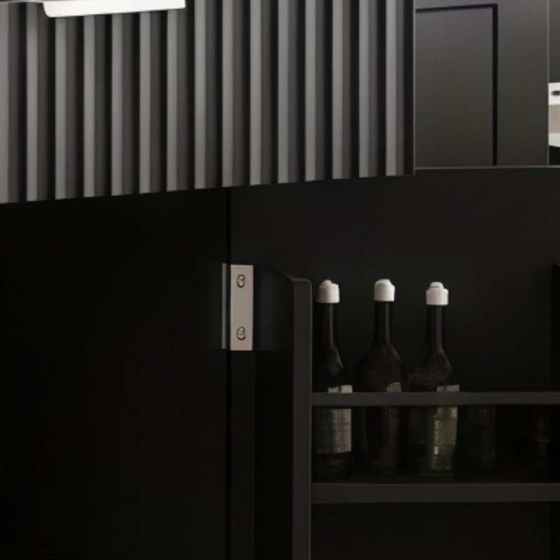 Black Recessed Kitchen Island, Movable With Wheels, Multi-Functional Storage, And Compatible With 10-Gallon Trash Cans For Added Practicality.