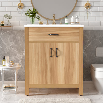 30" Wood Single Bathroom Vanity With Solid Wood Frame, 2 Soft Close Doors,1 Flip Drawer, Adjustable Shelf, Modern Storage Cabinet