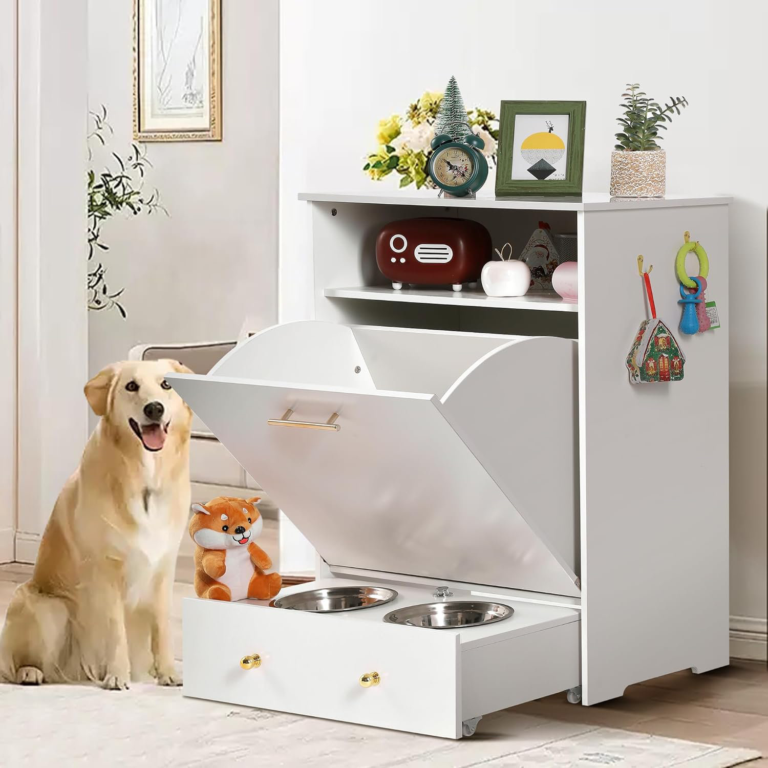 GIODIR Dog Feeding Station,Dog Food Storage Cabinet Container with 2 ...