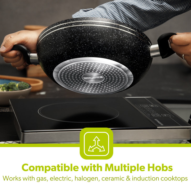 ROYALFORD Aluminium Wok Pan Induction Safe Frying Pan with Non-Stick Coating, 10cm H x 47cm W x 32cm D