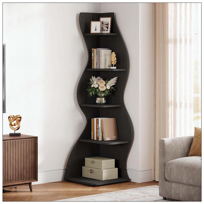 Corner Huizenga with open shelves, Black, 1