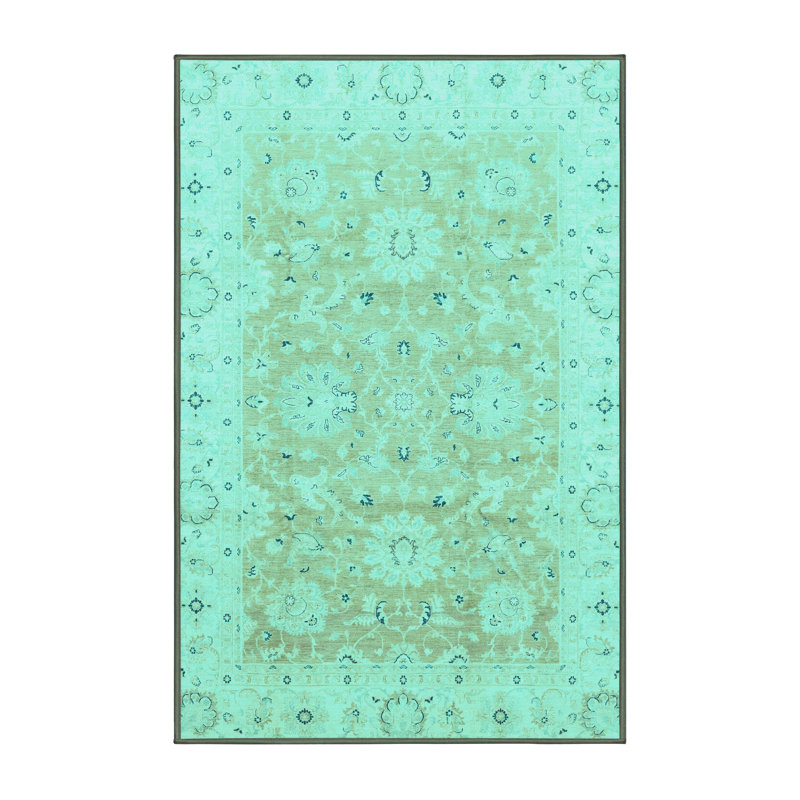 Tapis oriental fabriqué à la machine en bleu / vert / brun, Rectangle 7 pi x 9 pi