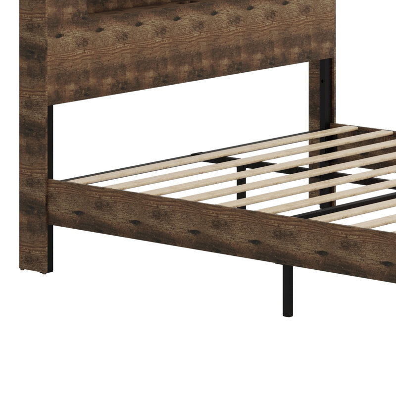 Structure de lit plateforme en bois avec tête de lit à DEL avec rangement et 2 USB, grand rangement sous le lit