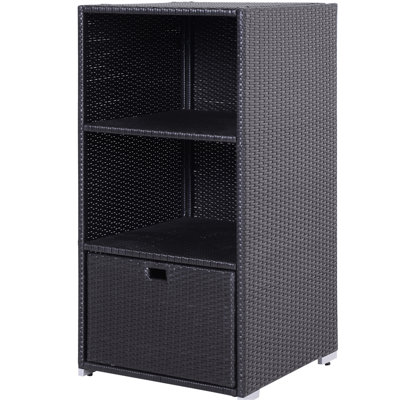 Pool Towel Shelf Basket Drawer Organizer - Waterproof Pe Plastic , 2 Shelves, 1 Drawer, Dark Brown Poolside Rack With For Spa, Hot Tub,