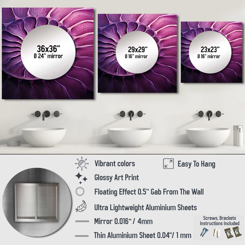 Folia - Nautilus, art mural miroir carré pour salle de bain, 36 po x 36 po