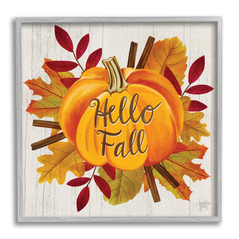 «Hello Fall Sentiment Orange Pumpkin Autumn Tree Leaves», impression sur toile, Estampe numérique Farmhouse
