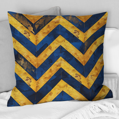 Coussin décoratif bleu doré et doré à chevrons VI - Mid-Century