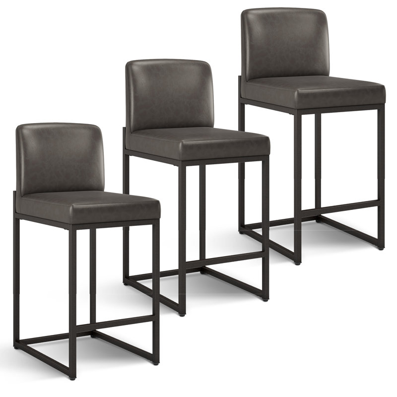 Catharinus 24 inch Upholstered Counter Stool with Non Slip Feet Black Metal Base for Kitchen, Dark Taupe