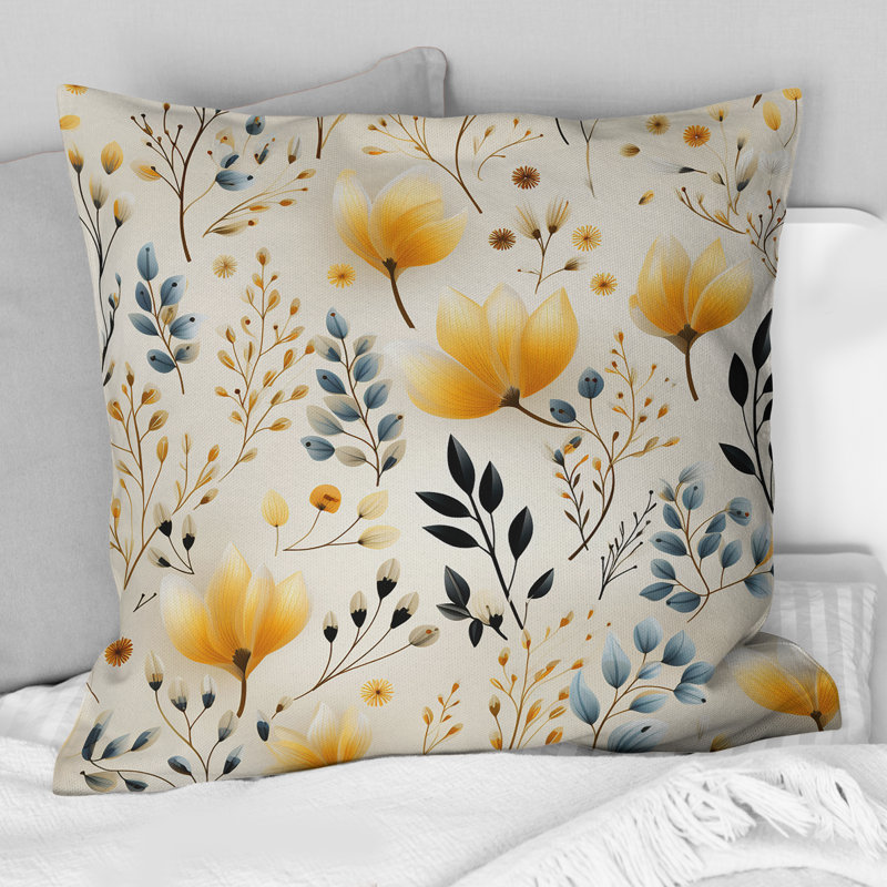 Coussin Earthy Flora III - imprimé de plantes, 18 po x 18 po