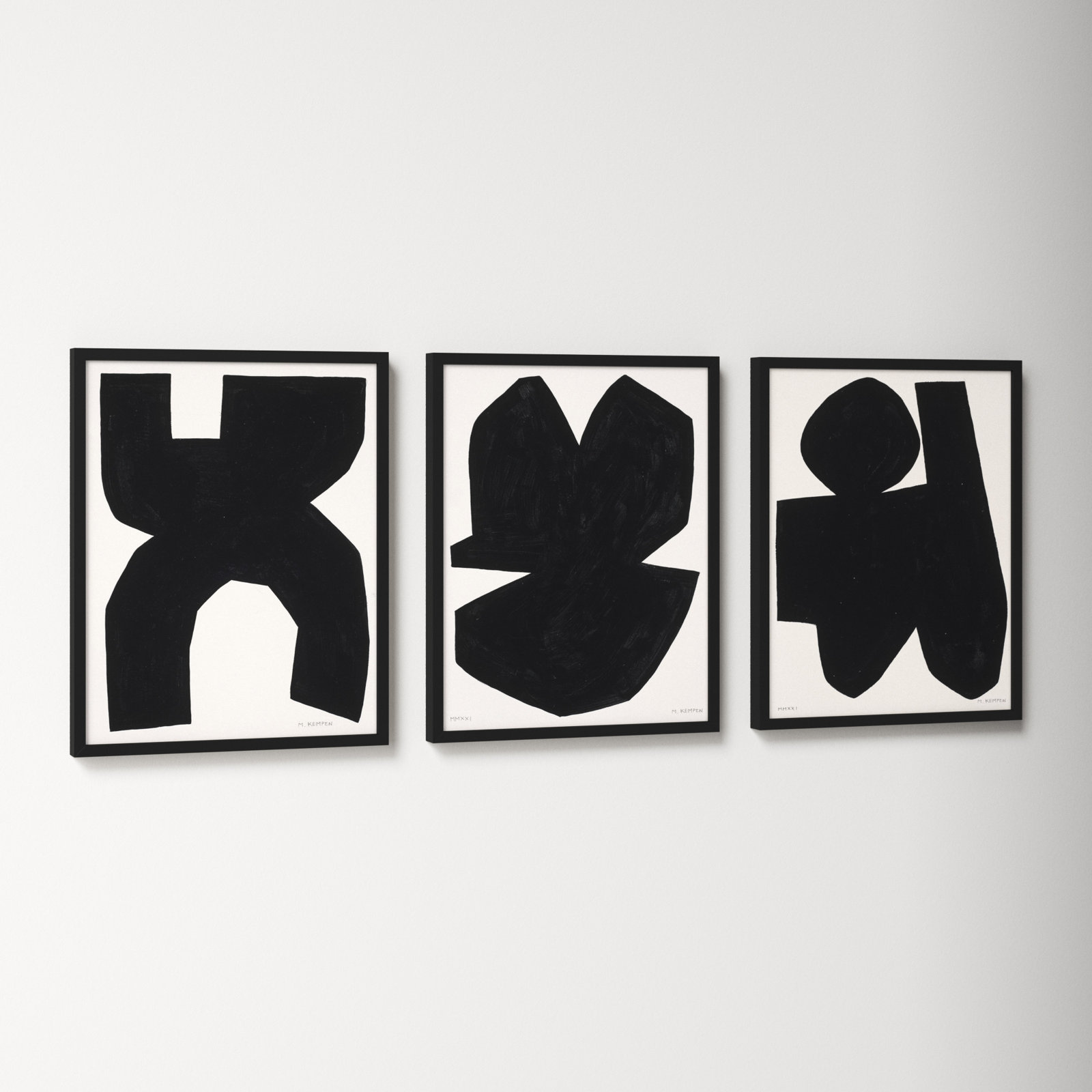 Shauna "Module on White" 3-Piece Painting Set, 20" H x 16" W x 1.25" D, Black