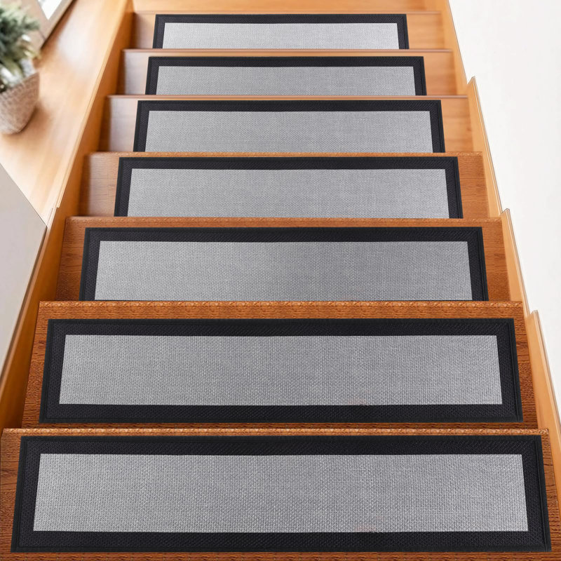 Paquet de 15 tapis d'escalier antidérapants avec envers en caoutchouc - Tapis de couloir en polyester 30 po x 8 po pour les marches en bois intérieur, doux et sécuritaire pour les enfants, les personnes âgées et les animaux de compagnie, tapis antidérapants faciles à installer