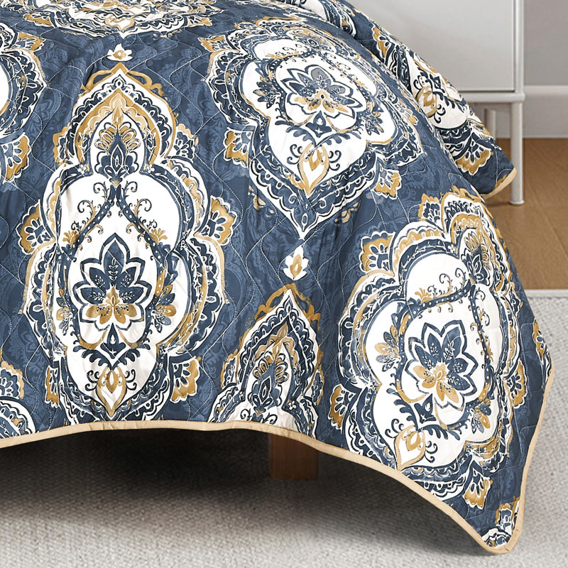Ensemble de couvre-lit réversible 3 pièces Nya, King Bedspread + 2 Shams