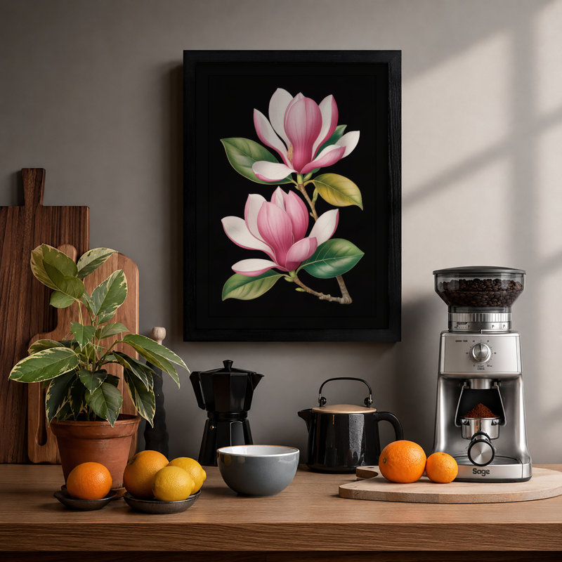 Magnolia Florals Botanical - Print, A1 - 84.1 x 59.4 cm, Black