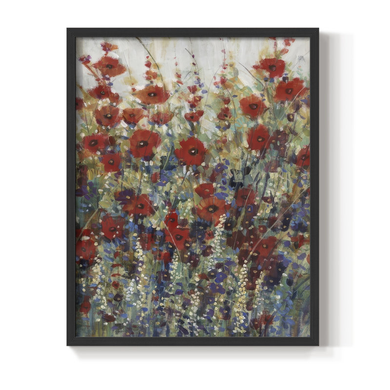 «Garden Poppies II», reproduction encadrée - bois massif, H 30 po x l 24 po, Noir, noir, noir, noir